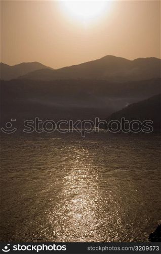 Silhouette of mountains at sunset, Costiera Amalfitana, Salerno, Campania, Italy