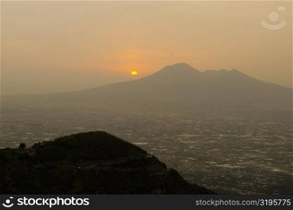 Silhouette of mountains at sunset, Mt Vesuvius, Naples, Campania, Italy