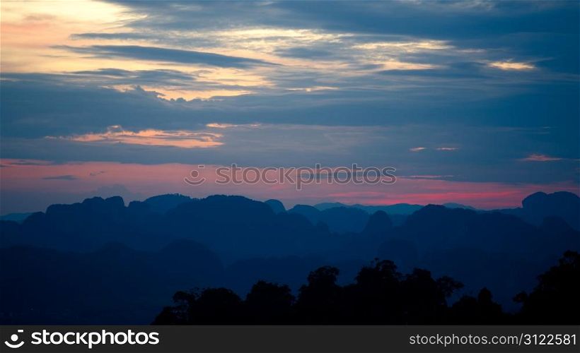 Silhouette of mountains at the sunset
