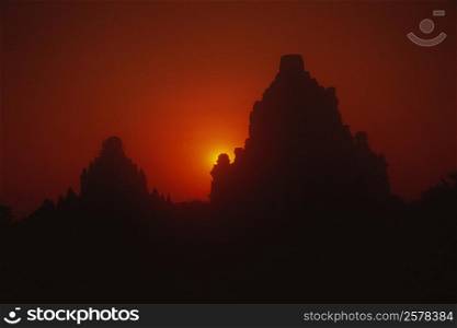 Silhouette of pagodas, Bagan, Myanmar