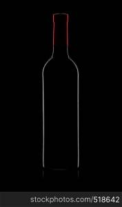 Silhouette of red wine bottle on black background