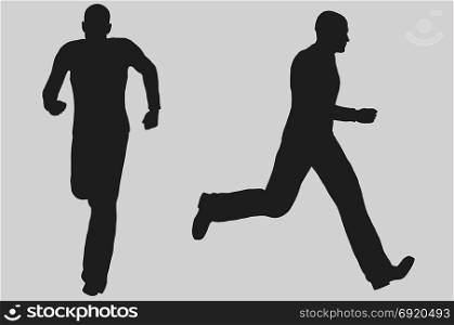 Silhouette of running man front and side view. 3d illustration.