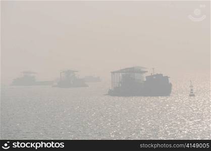 Silhouette of ships in the East China Sea, Tianjin, China
