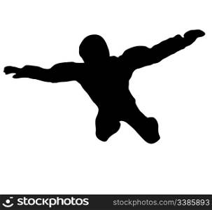 Silhouette of sky diver free falling from sky