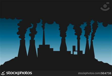Silhouette of smoking industrial plant, 3D rendering