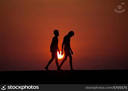 Silhouette of the boys in Kalutar, Sri Lanka