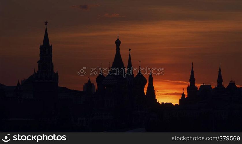 Silhouette of the Moscow Kremlin on against red sunset