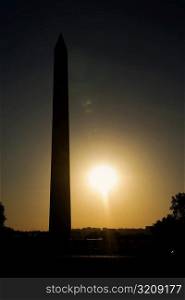 Silhouette of the Washington Monument at sunset, Washington DC, USA