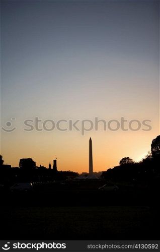 Silhouette of the Washington Monument in the distant, Washington DC, USA