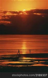 Silhouette of two people on the beach, Suva, Fiji