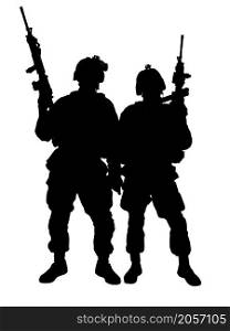 Silhouette of two US marines with rifles