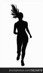 Silhouette of woman running.