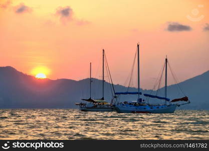 silhouette of Yacht boats in twilight time