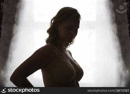 Silhouette portrait of semi-dress woman