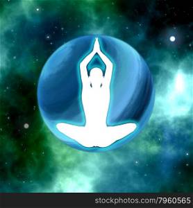 Silhouette practicing yoga in space background. Silhouette practicing yoga with space background