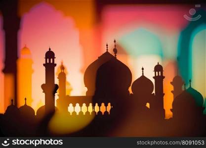 Silhouette Suleymaniye Mosque in Sunset City. Neural network AI generated art. Silhouette Suleymaniye Mosque in Sunset City. Neural network AI generated
