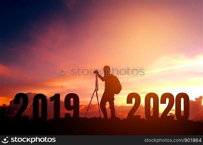 Silhouette young photography Happy for 2020 new year