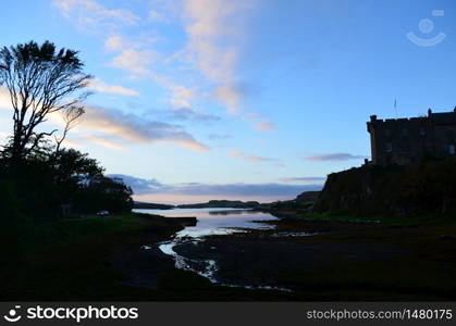 Silhouetted at Dunvegan Castle on the Isle of Skye in Scotland.