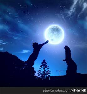 Silhouettes of animals in night sky. Silhouettes of animals in night sky with full moon