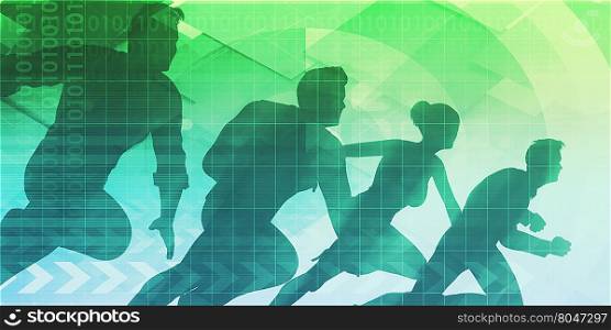 Silhouettes of Business People with Teamwork Concept. Virtual Technology Background