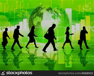 Silhouettes of people in the abstract business background.