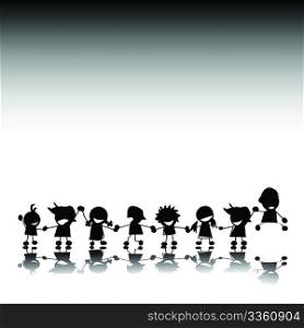Silhouettes of styilized children holding hands