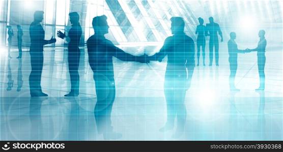 Silhouettes of Two Businessman Shaking Hands Art