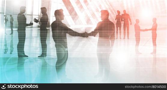Silhouettes of Two Businessman Shaking Hands Art. Internet Concept