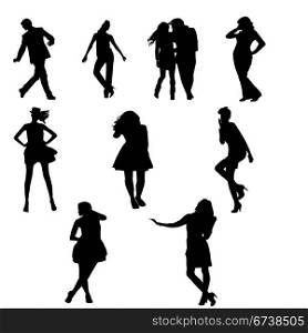 Silhouettes of young people celebrating and standing