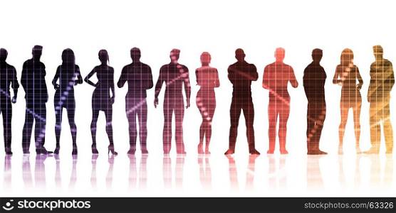 Silhoutte of Business People Standing in a Line Row. Silhoutte of Business People