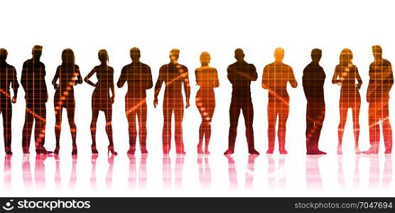 Silhoutte of Business People Standing in a Line Row. Silhoutte of Business People