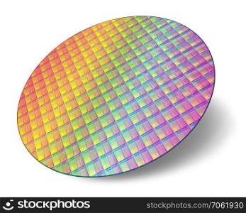 Silicon wafer with processor cores isolated on white background