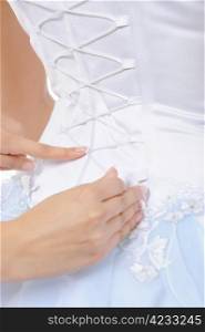 Silk Corset Bride. Isolated on white background