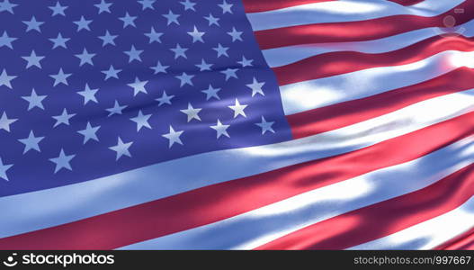 Silk flag of United States of America. Old Glory in the wind, patriotic background