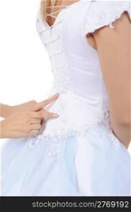 Silk white corset bride. Isolated on white background