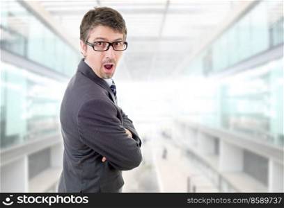 silly business man surprised at the office