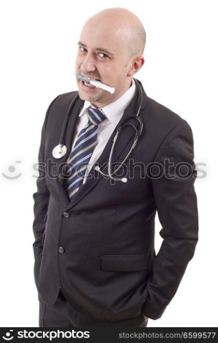 silly male doctor, isolated on white background