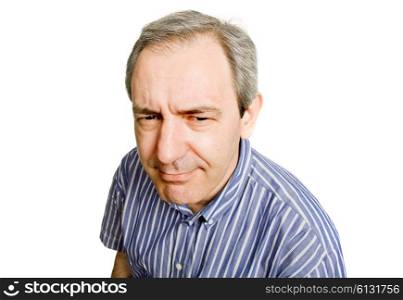 silly mature casual man, close up portrait