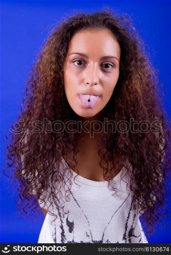 silly young beautiful woman close up portrait
