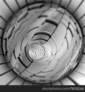 Silver abstract tunnel shapes futuristic 3d rendering. Silver abstract tunnel shapes futuristic