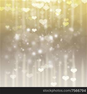 silver and gold valentines day background with hearts and sparkles