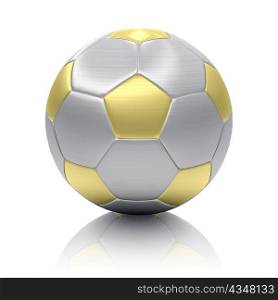 silver and golden soccer ball isolated on white background