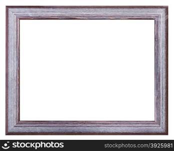 silver and violet painted wide wooden picture frame with blank canvas isolated on white background