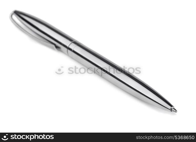 Silver ballpoint pen isolated on white