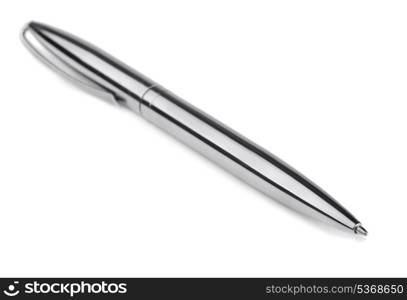 Silver ballpoint pen isolated on white