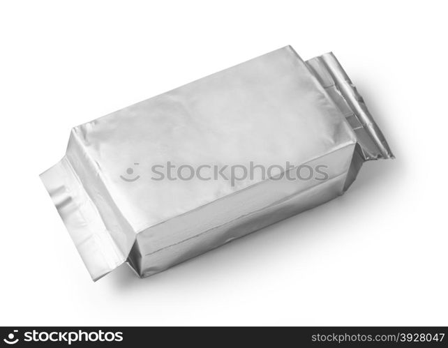 silver blank package on white background including clipping path