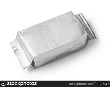 silver blank package on white background including clipping path
