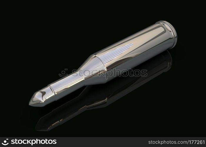Silver Bullet 3D render Isolated on a black background. Silver Bullet 3D render