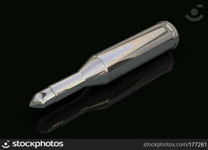 Silver Bullet 3D render Isolated on a black background. Silver Bullet 3D render