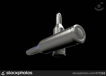 Silver Bullets 3D render Isolated on a black background. Silver Bullets 3D render
